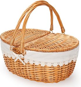 Cesto da Picnic in <span class=keywords><strong>Vimini</strong></span> Stile Vintage con Fodera Rimovibile, Cesti Vuoti con Coperchio <span class=keywords><strong>per</strong></span> Esterni - Product Image 1