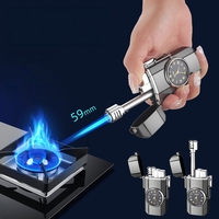 Briquet à allumage direct à flamme bleue en alliage, étanche au vent, télescopique, avec montre à quartz intégrée, anti-brûlure, allumage à une touche