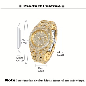 Montre en quartz lumineuse <span class=keywords><strong>Glam</strong></span> Cubazation compatible avec bracelet Cuban Link, strass avec calendrier de date - Product Image 4