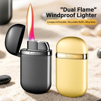 Briquet en métal en forme de galet, double flamme, coupe-vent, avec logo OEM, idéal comme cadeau d'affaires