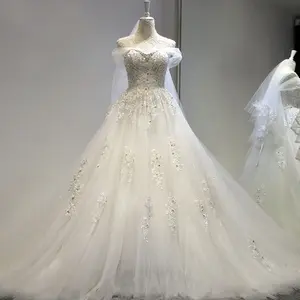 새로운 연인 오프 숄더 볼 가운 숙녀 웨딩 드레스 긴 꼬리 볼 가운 웨딩 드레스 여성 웨딩 드레스 2022