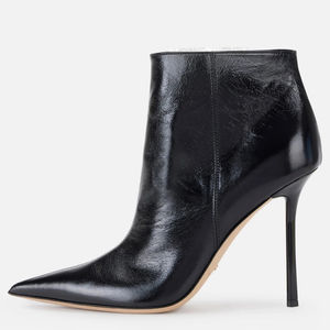 Kadın siyah deri yarım çizmeler sivri burun Stiletto topuk özel malzeme ofis parti ziyafet Gala toptan için Zip kapatma - Product Image 1