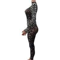 Combinaison longue à manches longues transparente pour femmes, tenue de danseuse, body moulant, combinaison une pièce, combinaison sexy en strass pour femmes