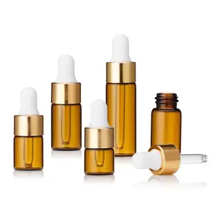 Flacons en verre ambré de 1ml 2ml 3ml 5ml flacons compte-gouttes d'huile essentielle pour emballage de cosmétiques