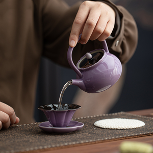 Purple Beam Teapot Tea Set Household Ceramic Kung Fu Tea Set with Portable Outdoor Stocked Travel Tea Set - Product Image 3