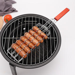 Panier à hot-dogs avec brosse, 6 broches en acier inoxydable, amovibles, résistantes à la chaleur, manche long, écologiques, pour <span class=keywords><strong>barbecue</strong></span> - Product Image 2