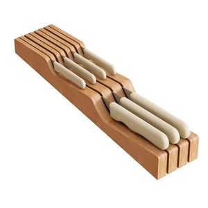 Bamboo Knife Rack 10 Pcs Capacity <b>Desktop</b> Storage Organizer Wooden Knife Holder <b>Shelf</b> Kitchen Utensil Drawer Divider - Product Image 2