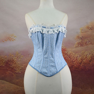 Corset Jacquard Bleu Ciel Personnalisé pour Femme, Bustier sans Bretelles avec Dentelle et Volants, Sculpteur de Taille, Idéal pour Mariage et Soirée - Product Image 2