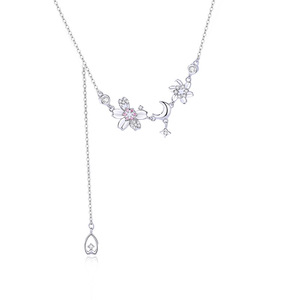 Collar con Colgante de Flor Lunar, Plata de Ley 925, Bañado en Rodio, Cristal y Diamantes de Imitación, Cadena de Serpiente, para Uso Diario Romántico para Mujer - Product Image 1