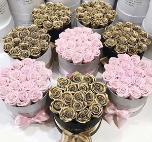 Rose éternelle en or rose véritable préservée dans une boîte ronde avec cadeau de diplôme en or, écologique - Product Image 3