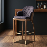 Taburete de Bar Comercial Acolchado con Estructura de Madera y Base de Metal, Silla de Barra Moderna Tapizada para Comedor o Bar