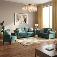 Ensemble de canapés d'angle modernes et simples en tissu capitonné avec rembourrage en mousse et pieds en bois foncé pour salon