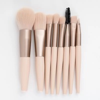 8 Buah Set Kuas Makeup Mini Matte Bulu Lembut dengan Kuas Kipas Portabel untuk Eyeshadow & Concealer, Kuas Bedak dan Perona Pipi