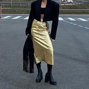 <span class=keywords><strong>Jupe</strong></span> en similicuir brillant doré, nouvelle collection été-automne 2025, style coréen, vêtements streetwear, <span class=keywords><strong>jupe</strong></span> pour femmes - Product Image 2