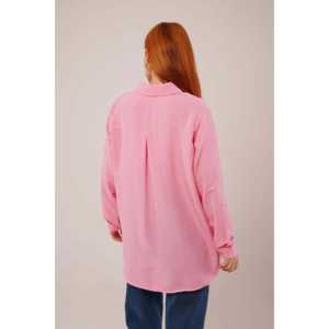 Chemise rose ample en gros pour femmes, taille XL, style vintage, bouton, décontractée, satin de soie, tricotée, denim longue pour l'automne, fête - Product Image 1