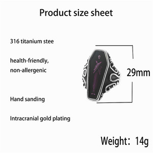 Coffin Shape <b>Titanium</b> Steel <b>Ring</b> Retro Punk Style Unisex Jewelry Amethyst Inlay Bezel Setting Everyday Wear - Product Image 4