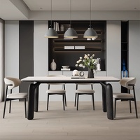 Table à manger en bois massif style crème avec plateau en ardoise, pieds en forme d'éléphant, rectangulaire, pour petites maisons, chaises vintage, style moderne minimaliste