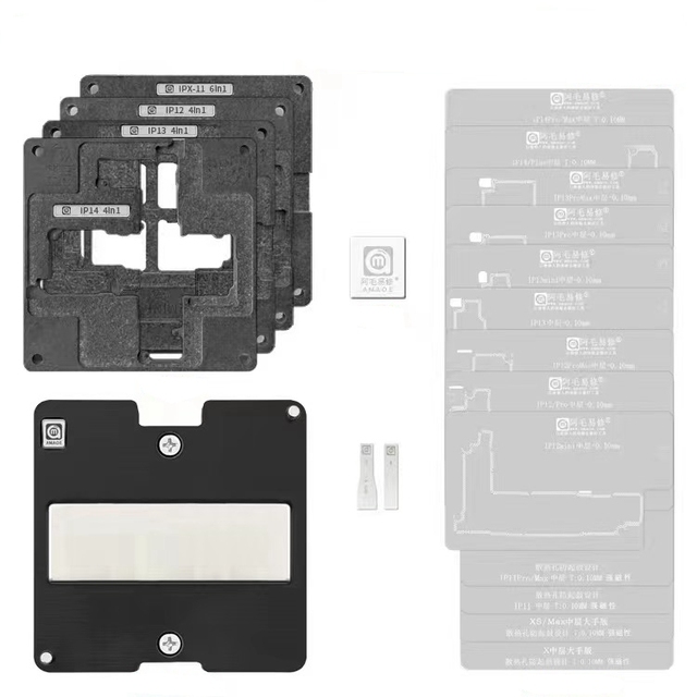 Amaoe 18 in 1 Motherboard Mid-Frame BGA Reballing Stencil Platform for iPhone X to 14promax Middle Layer Planting Tin Template