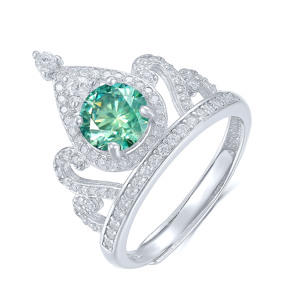 1.42ct Belle Moissanite Monili <span class=keywords><strong>Della</strong></span> Pietra Preziosa 925 Sterling Silver Verde Anello di Moissanite/Moissanite Anello <span class=keywords><strong>Corona</strong></span>/moissanite del diamante gioiello - Product Image 1