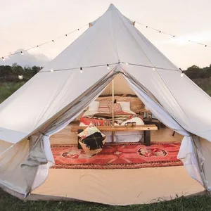 露营帐篷4-6人双层家庭帐篷，用于户外徒步旅行-一杆简易帐篷