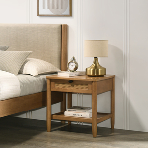 Ensemble de chambre à coucher Vichy en bois d'hévéa, 3 pièces, lit plateforme avec deux tables de chevet, taille Queen - Product Image 5
