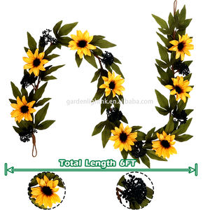 Guirnalda de Girasoles Artificiales con Hojas Verdes de 6 Pies, Resistente al Fuego, Ecológica, Personalizable, Decoración LED para Pared o Arco, para Aniversarios y Bodas - Product Image 2