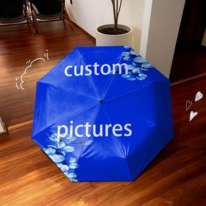 1 Parapluie Pliant Personnalisé Bleu à Motifs Floraux, Sans Minimum de Commande, Cadeau Photo Personnalisé, Impression UV, Commande Unique, Payung Personnalisé - Product Image 4