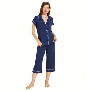 WanBao Vente en gros Ensemble de pyjamas Eberjey élégants et personnalisés à taux de rachat élevé pour femmes Vêtements de nuit Taille élastique Thermique Automne Lisse - Product Image 1