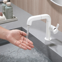 Robinet de lavabo de salle de bain moderne à trou unique Oire, rotation à 360°, eau chaude et froide, en laiton massif, avec douchette extractible et cartouche céramique