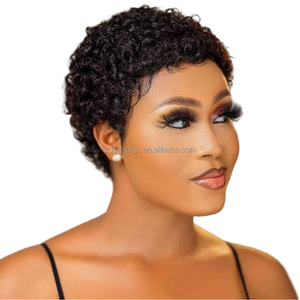 Folletto taglio capelli umani parrucca Afro riccia piena macchina a buon mercato taglio corto parrucche senza pizzo parrucca capelli umani per capelli da <span class=keywords><strong>donna</strong></span> - Product Image 1