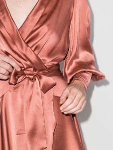 Da donna di nuova moda con scollo a V <span class=keywords><strong>maniche</strong></span> a balze orlo in raso in tinta unita avvolgente Mini abiti corti da donna - Product Image 2