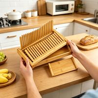 Trancheuse à pain compacte et pliable en bambou BH, réglable en épaisseur, avec plateau à miettes, pour pain maison, pain au levain et gâteaux