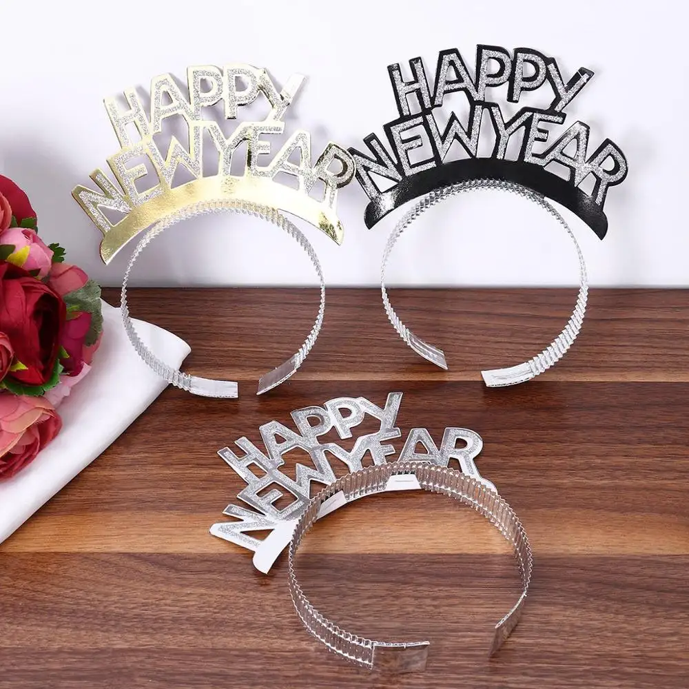 Tiara 12pcs New Years Party Favors Gold Silver Black Happy New Year Headband