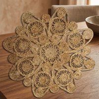 Tapis rond moderne en jute tissé à la main à poils plats, motif floral, écologique, pour la maison et la salle à manger