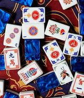 En stock : Ensemble de Mahjong américain pour jeu manuel, tuiles en acrylique motif Grue Saphir, finition lisse, pour usage domestique et de loisirs sur table