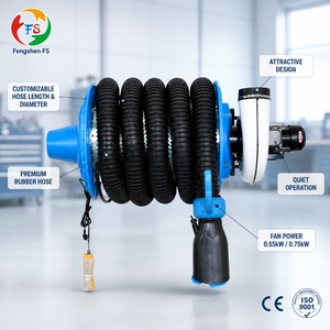 ม้วนเก็บสายพัดลมไฟฟ้าได้รับการรับรองมาตรฐาน CE มอเตอร์เสริมขนาด 0.55 0.75 กิโลวัตต์ ปริมาณลม 900-1350 ลูกบาศก์เมตร/ชั่วโมง ความยาวสายปรับได้ สำหรับโรงงานและอู่ซ่อม - Product Image 1