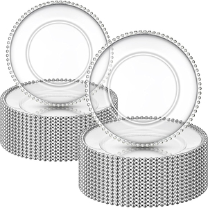 <span class=keywords><strong>Assiettes</strong></span> <span class=keywords><strong>de</strong></span> Présentation Rondes Perlées en Plastique <span class=keywords><strong>de</strong></span> 13 Pouces, Sous-<span class=keywords><strong>Assiettes</strong></span> Transparentes pour Repas et Mariages - Product Image 1