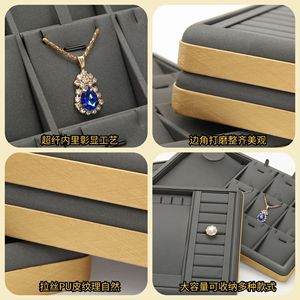 Jewelry Tray Gold-Edged <b>Brushed</b> Leather 6-Compartment Display Ring Pendant Storage One-Piece PU Leather - Product Image 3
