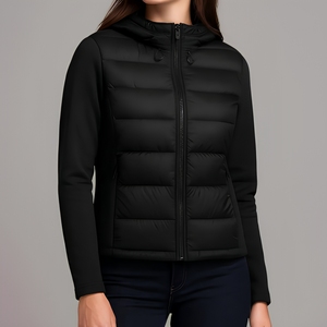 Veste matelassée unisexe noire à capuche zippée, manteau d'hiver décontracté, coupe régulière, polyester, coupe-vent, design slim, coupe régulière - Product Image 2