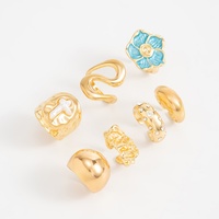 Set Cincin Tumpuk Tidak Beraturan Motif Bunga Enamel Vintage untuk Wanita, Cincin Jari Tebal Gaya Y2K untuk Sehari-hari, Aksesoris Perhiasan, Hadiah