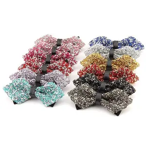 Hot Sale High Quality Glitter Sequin Crystal Rhinestone Bow Ties Adjustable Pre-tied Luxury Wedding Party Bow Tie For Man