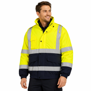 Veste de travail rembourrée réfléchissante 300D imperméable avec capuche amovible et multipoches <span class=keywords><strong>pour</strong></span> personnel de sol d'entrepôt - Product Image 1