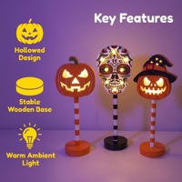 Decorazioni per Feste di Halloween, Luci Notturne LED per il Festival dei Fantasmi, Lanterne Decorative in Legno a Forma di Zucca, Teschio e Fantasma