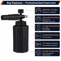 Canon à mousse 3200 PSI, lance à mousse neige 1L, pistolet de lavage de voiture à pression réglable, accessoire de detailing, raccord rapide 1/4 pouce