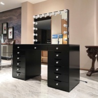 Miroir de maquillage lumineux Bluetooth personnalisé en bois noir Docarelife avec haut-parleurs sans fil, montable au mur