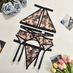 2024 Printed Floral Sexy Underwear With Neck Sexy Lingerie Panty And Bra Sets Sexy Lingerie Open Clothes