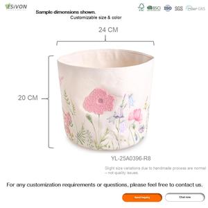 Cesta de Almacenamiento Redonda de Lona con Estampado Floral Boho y Bordado de Chenille, Plegable, <span class=keywords><strong>para</strong></span> Guardar Juguetes y <span class=keywords><strong>Ropa</strong></span> en la Habitación de los Niños - Product Image 3