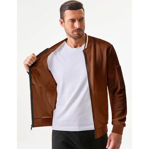 Mens Casual Jacquard Bomber Jacket Lightweight Varsity Coat With Pockets Autumn Breathable Stand Collar Zipper Jacket - Product Image 5