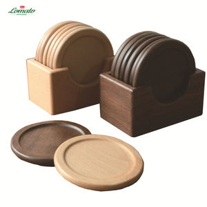 Factory Wholesale Personalized Bulk Walnut Beech Round Wooden Coasters Set Plate Pad For Drinks Custom Logo - Product Image 1