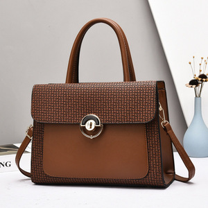 An Ru Shi Checkered Clasp <b>Handbag</b> Middle Size Motorcycle Bag Everyday Outfits Brown Color - Product Image 2